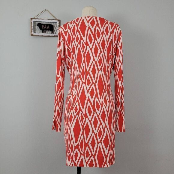 Diane Von Furstenberg Reina Ikat Print Silk Long Sleeve Tunic Dress Sz 10 Jersey - Picture 3 of 14